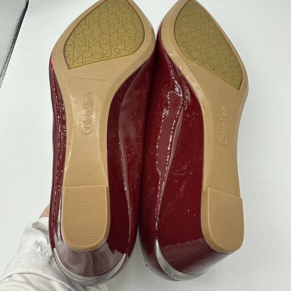 Calvin Klein Germina Pointed-Toe Wedge Pumps Burgundy Patent Leather Women's 8 - Picture 7 of 8